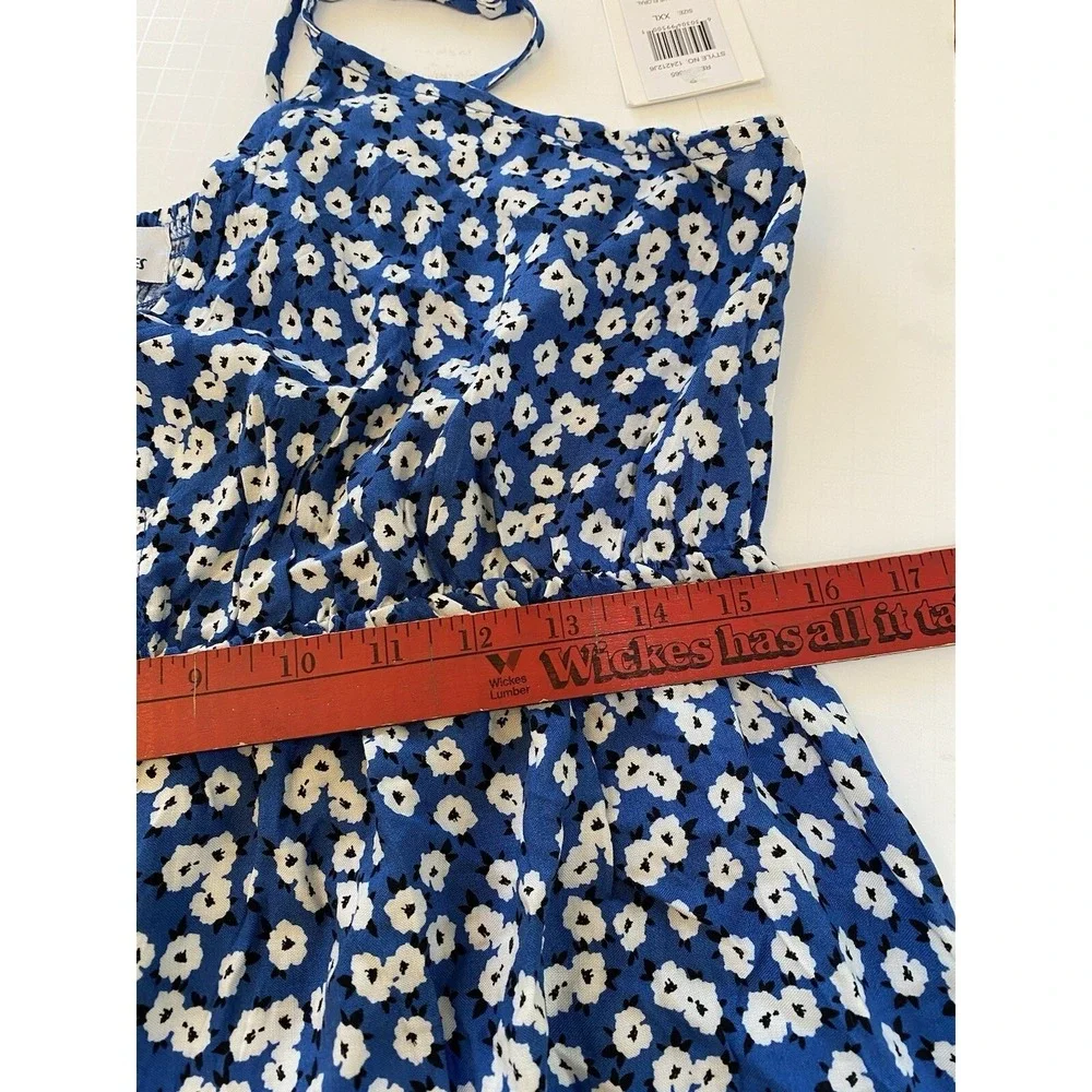 Beach Pacific Vibes Blue White Floral‎ Print NWT XXL VNeck High Low Maxi Dress